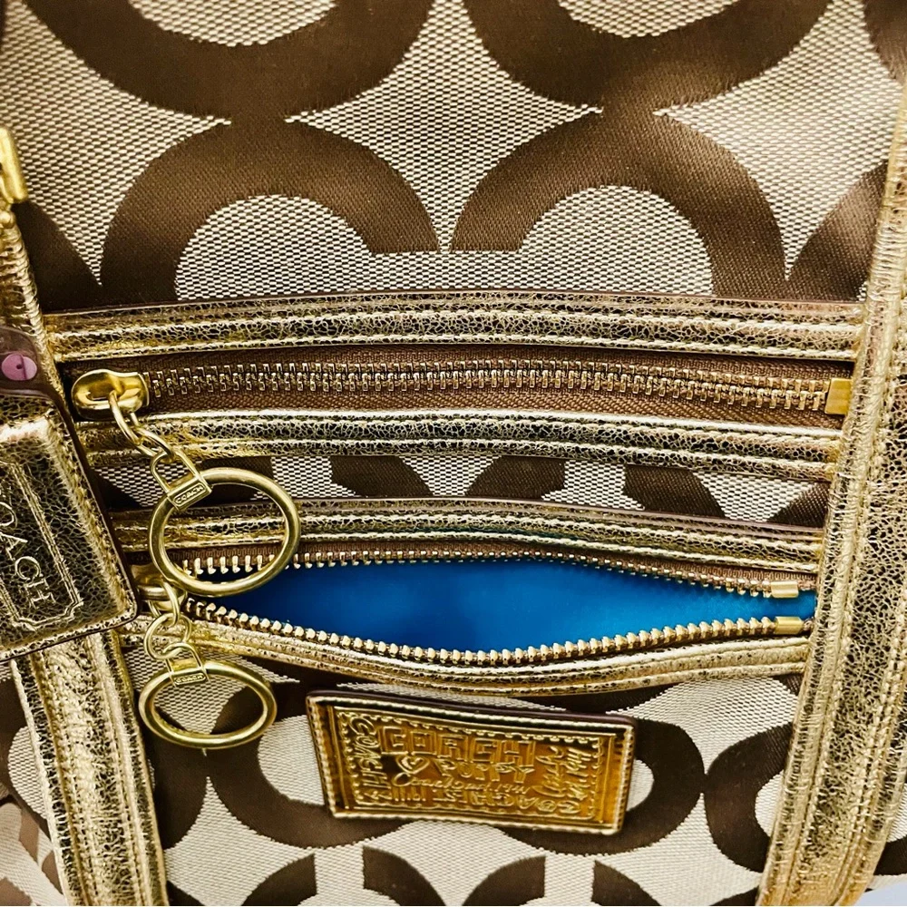 Coach Poppy Op Art Metallic Gold Large Glam Signature Tote - Picture 5 of 12